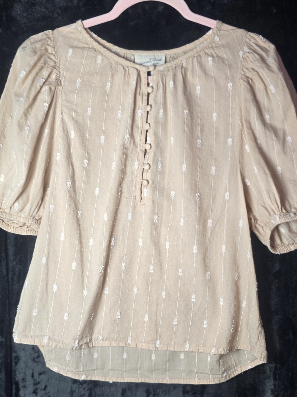 Universal Thread Beige Embroidered Puff-Sleeve Blouse